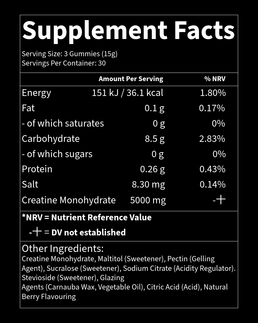 Supps Creatine Gummies supplement facts panel