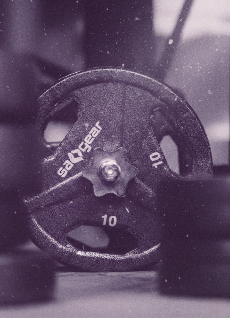 Weight plate with 'Sea Gear' branding on a blurred background